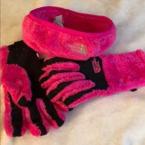 The North Face headband and gloves set
